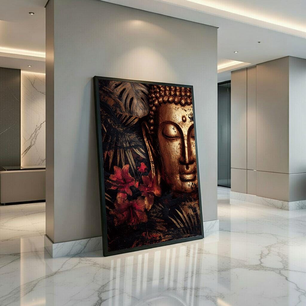 Image 3 of Serene Buddha Golden Canvas Wall Art Print | Zen Living Room Decor | Modern Art Lovers