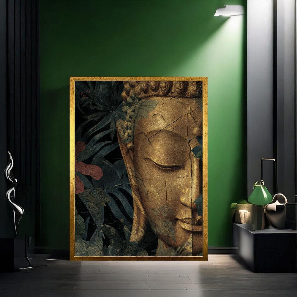 Peaceful Buddha Gold Texture Canvas Wall Art Print  Zen Living Room Decor  Modern Art Lovers