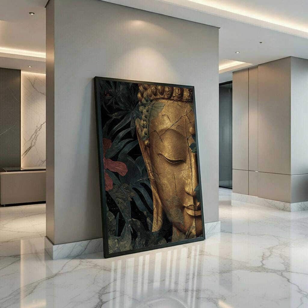Image 3 of Peaceful Buddha Gold Texture Canvas Wall Art Print | Zen Living Room Decor | Modern Art Lovers