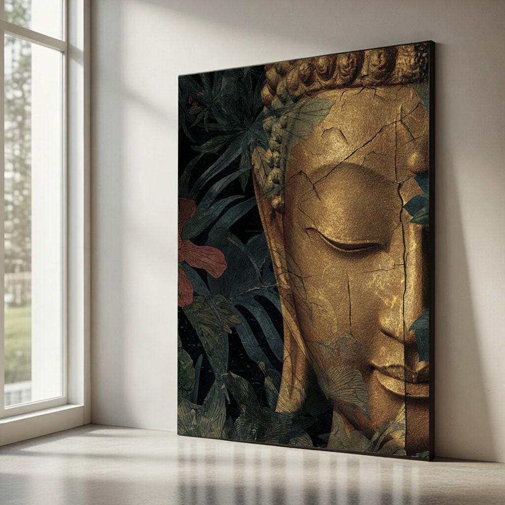 Image 5 of Peaceful Buddha Gold Texture Canvas Wall Art Print | Zen Living Room Decor | Modern Art Lovers
