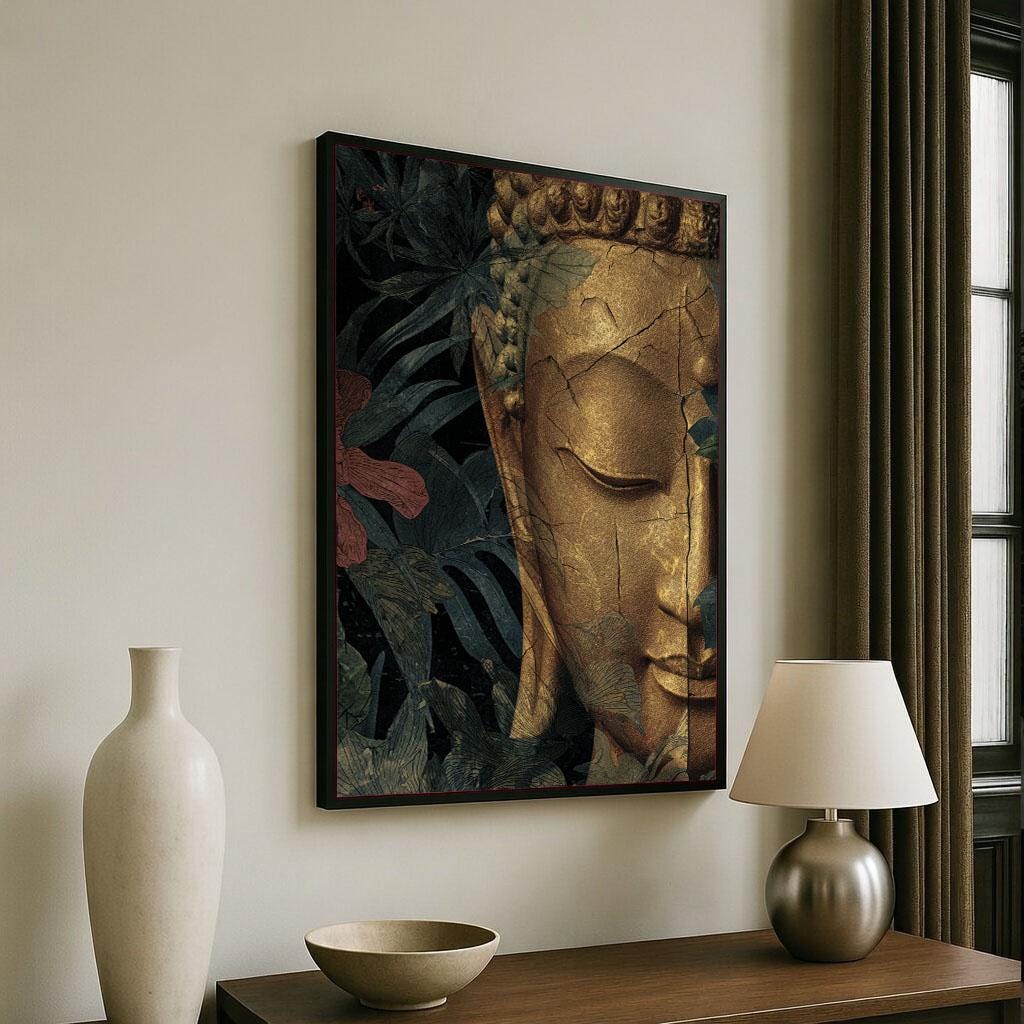 Image 6 of Peaceful Buddha Gold Texture Canvas Wall Art Print | Zen Living Room Decor | Modern Art Lovers