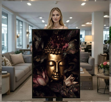 Image 1 of Majestic Buddha Golden Serenity Canvas Wall Art Print | Zen Living Room Decor | Statement Piece