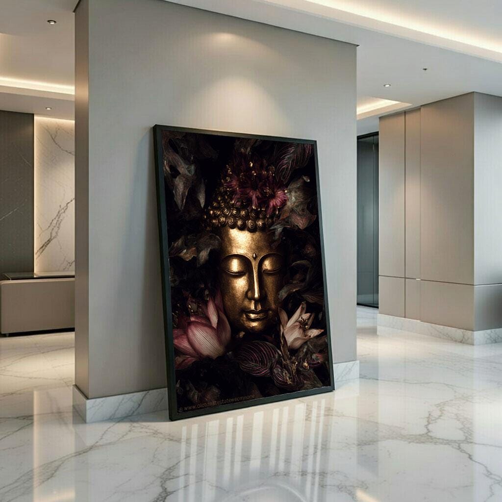 Image 3 of Majestic Buddha Golden Serenity Canvas Wall Art Print | Zen Living Room Decor | Statement Piece