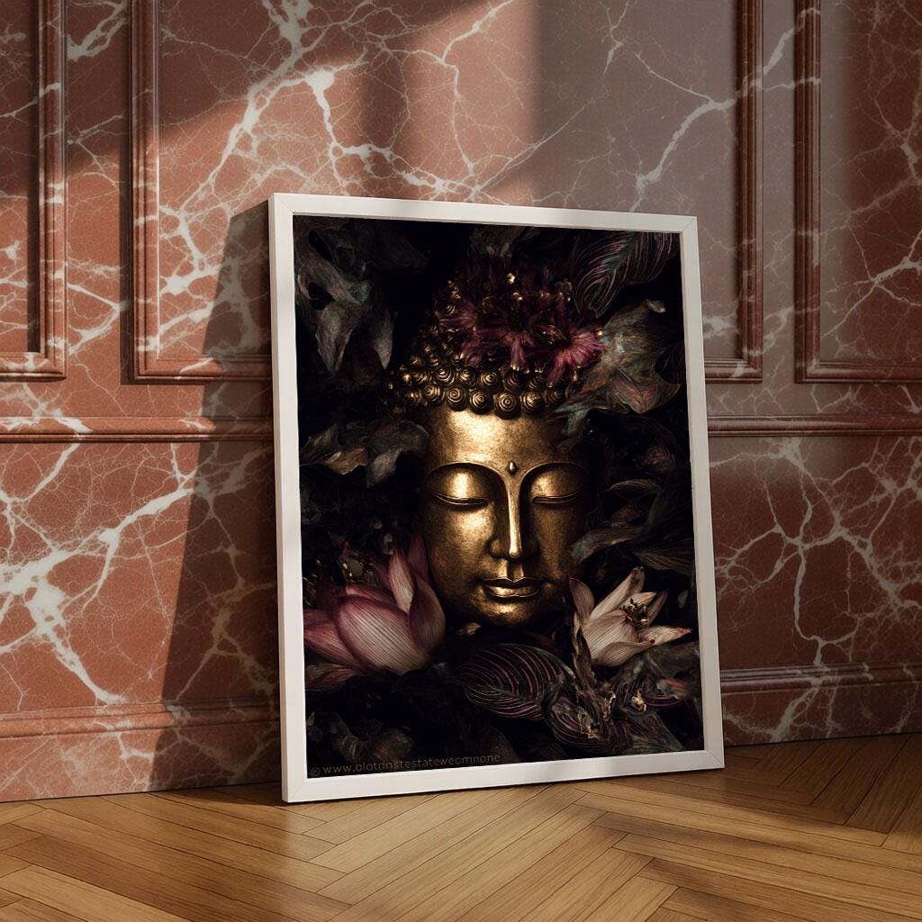 Image 4 of Majestic Buddha Golden Serenity Canvas Wall Art Print | Zen Living Room Decor | Statement Piece