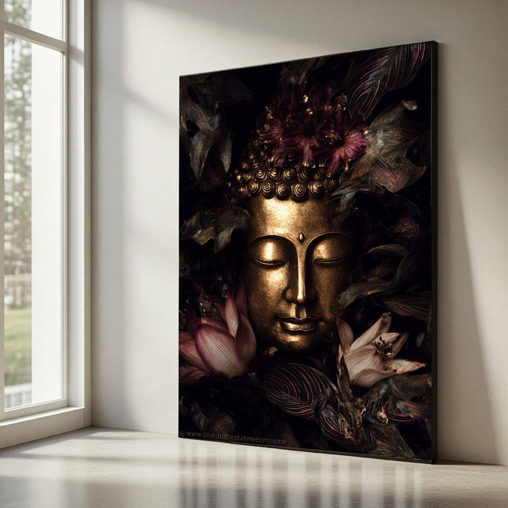 Image 5 of Majestic Buddha Golden Serenity Canvas Wall Art Print | Zen Living Room Decor | Statement Piece