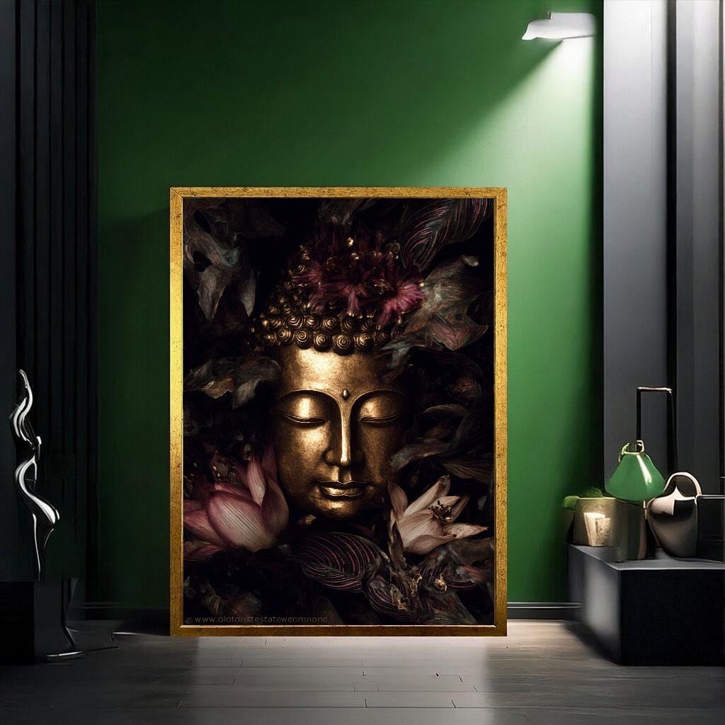Image 2 of Majestic Buddha Golden Serenity Canvas Wall Art Print | Zen Living Room Decor | Statement Piece