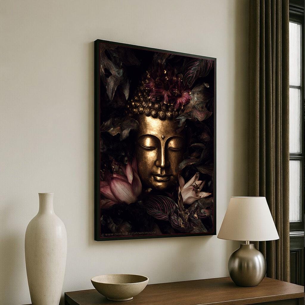 Image 6 of Majestic Buddha Golden Serenity Canvas Wall Art Print | Zen Living Room Decor | Statement Piece
