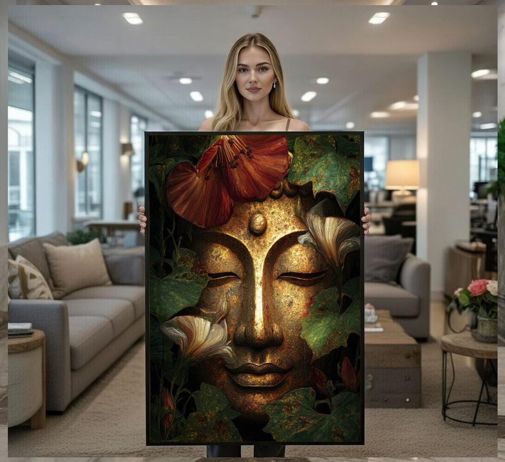 Serene Buddha Floral Canvas Wall Art Print  Zen Living Room Decor  Ready to Hang