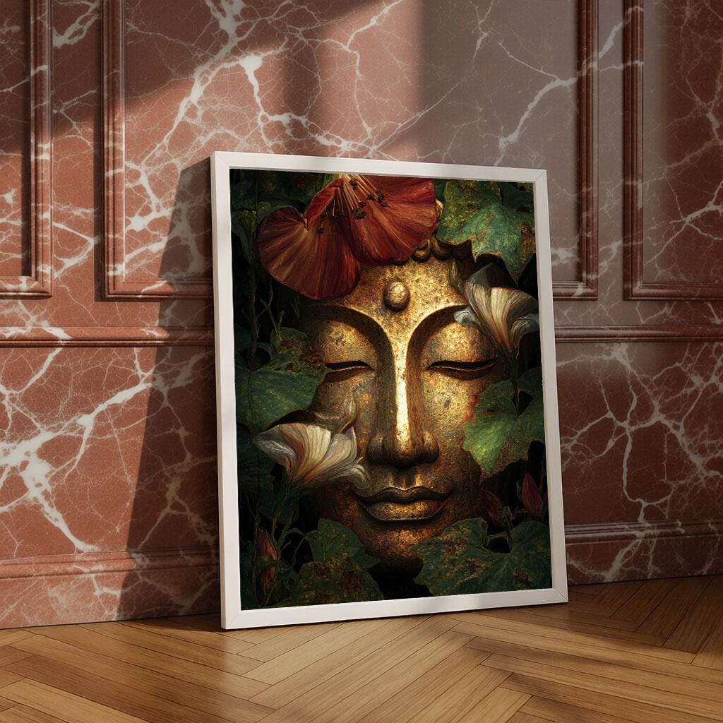 Image 4 of Serene Buddha Floral Canvas Wall Art Print | Zen Living Room Decor | Ready to Hang