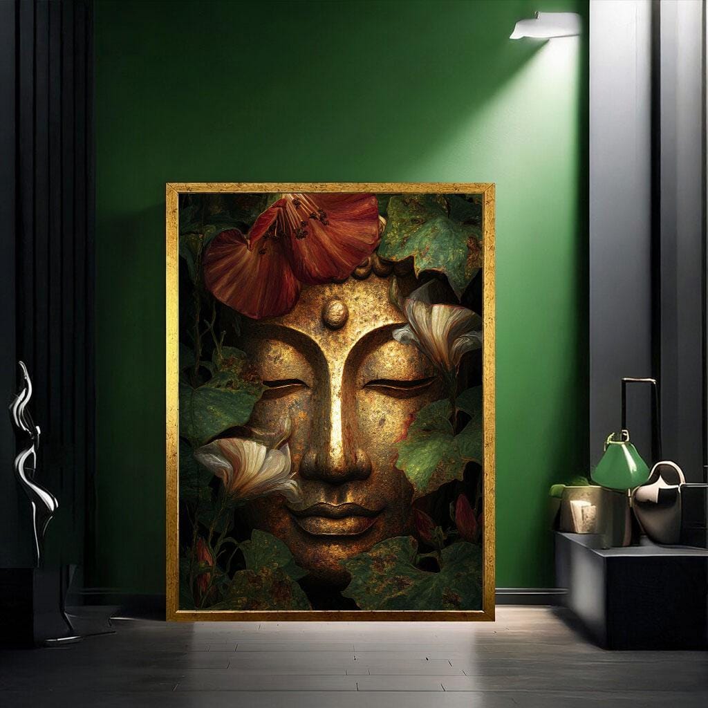 Image 2 of Serene Buddha Floral Canvas Wall Art Print | Zen Living Room Decor | Ready to Hang