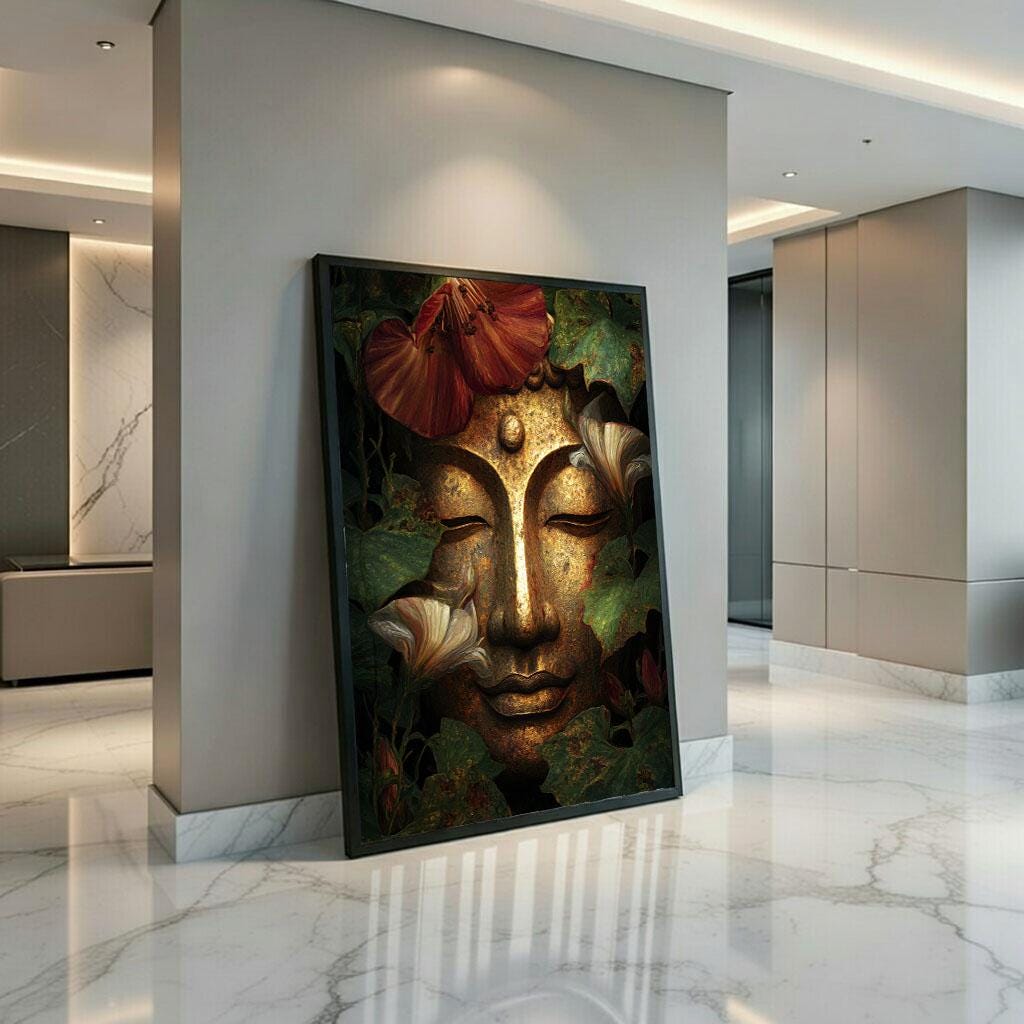 Image 3 of Serene Buddha Floral Canvas Wall Art Print | Zen Living Room Decor | Ready to Hang