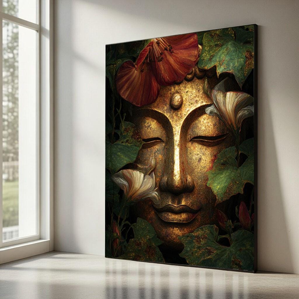 Image 5 of Serene Buddha Floral Canvas Wall Art Print | Zen Living Room Decor | Ready to Hang