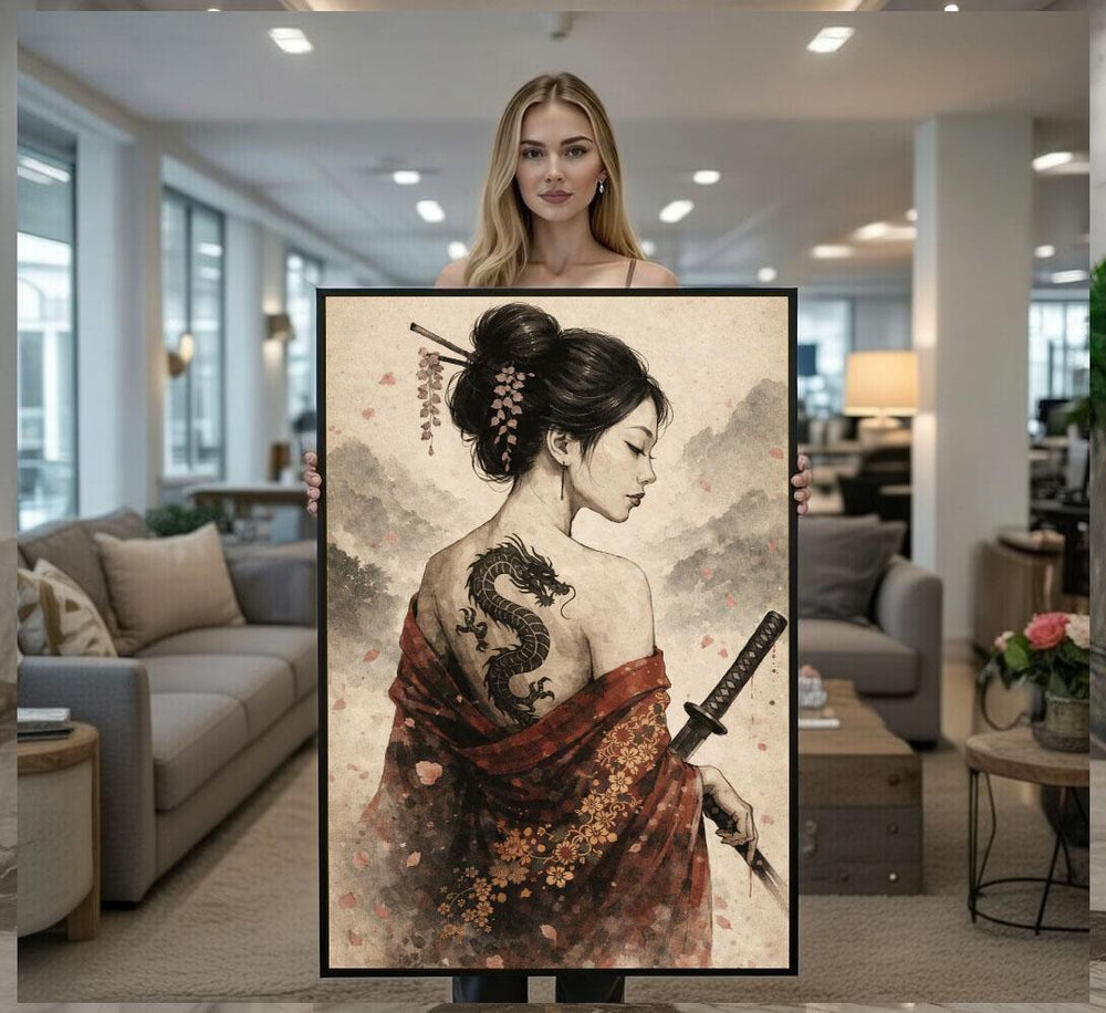 Japanese Geisha Canvas  Dragon Tattoo Art