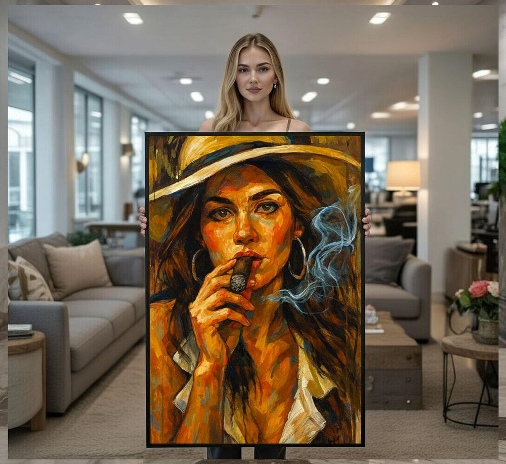 Bohemian Chic Portrait Canvas  Retro Glamour Art Style
