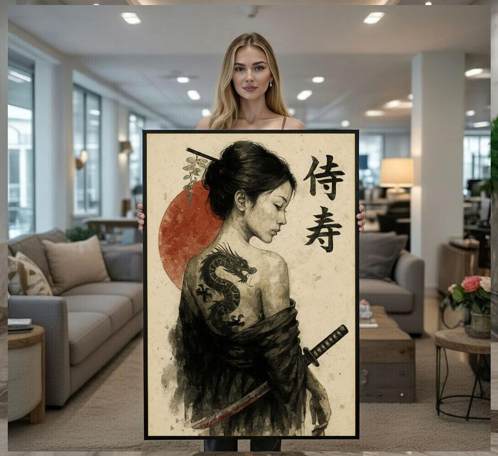 Samurai Woman Canvas  Dragon Tattoo Art