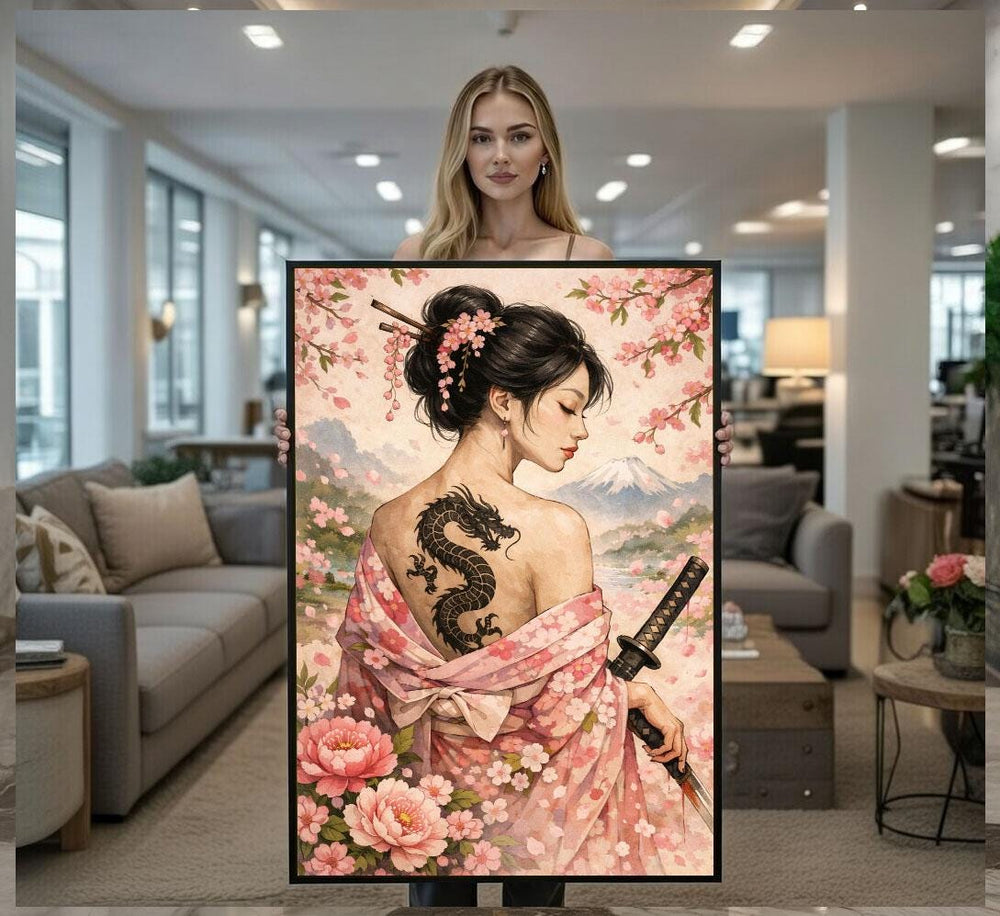Japanese Geisha Canvas  Dragon Tattoo Art