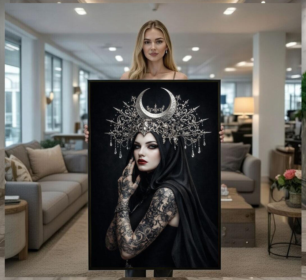 Dark Moon Goddess Canvas  Gothic Black Art
