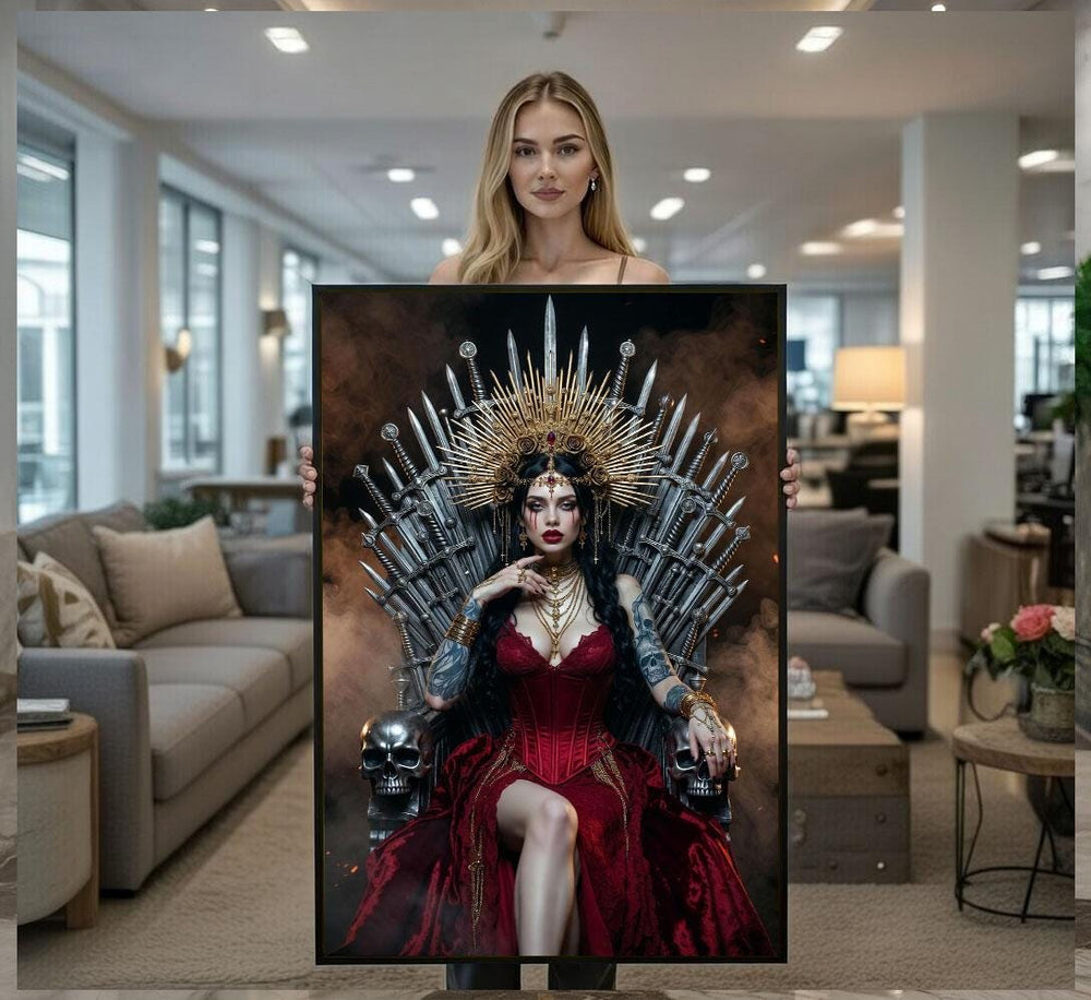 Fantasy Queen Gothic Portrait Canvas  Dark Regal Art Style