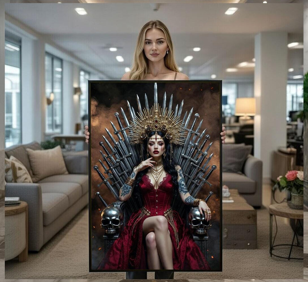 Fantasy Queen Throne Portrait Canvas  Dark Regal Art Style