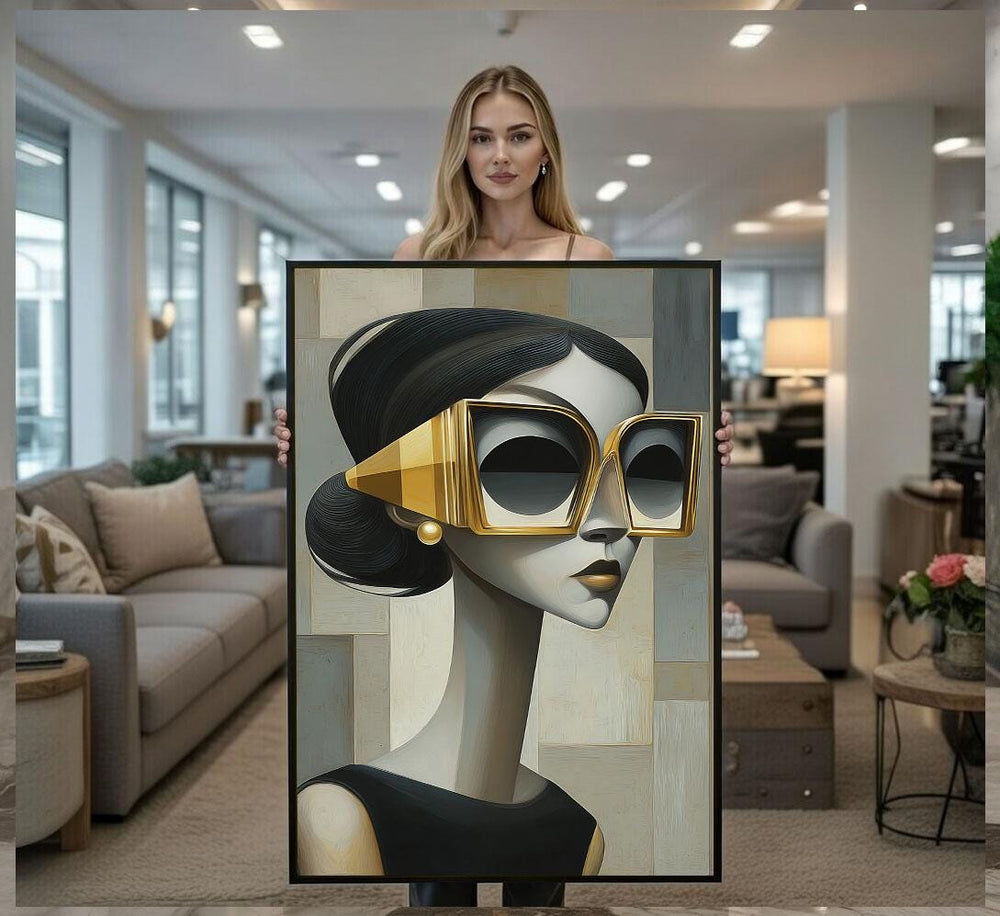Retro Glamour Woman Canvas  Gold Sunglasses Art