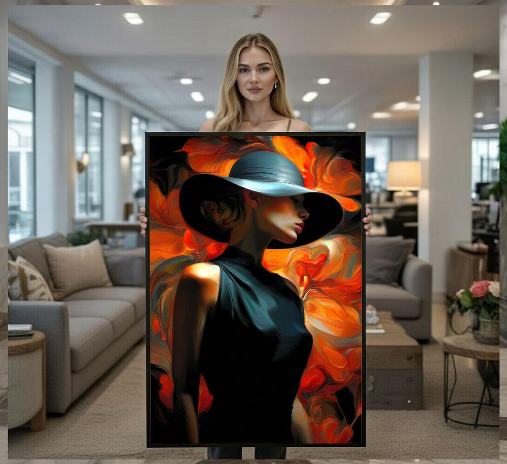 Abstract Woman Canvas  Orange Black Modern Art