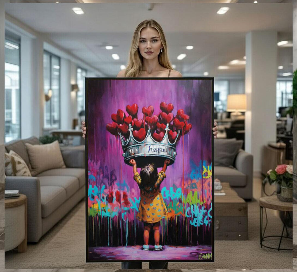Girl With Crown Canvas  Graffiti Heart Street Art