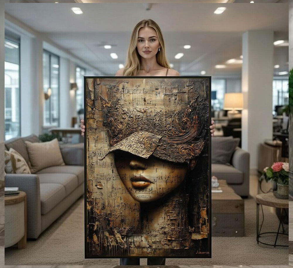 Woman Canvas  Gold Abstract Portrait Art