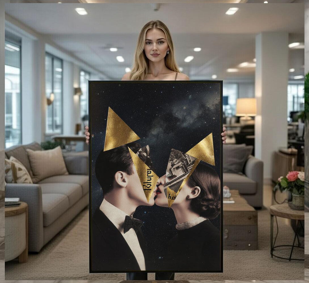 Golden Geometric Couple Canvas  Modern Abstract Art
