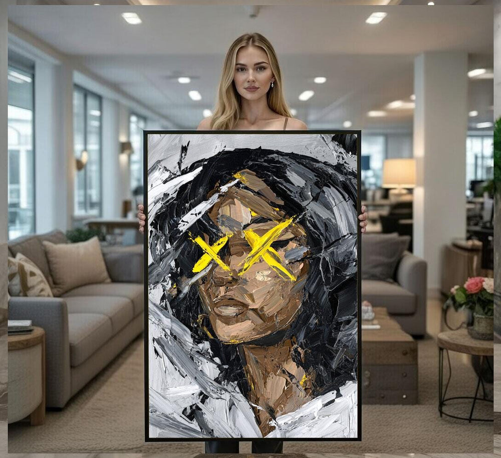 Abstract Woman Portrait Canvas  Gold Gray Art