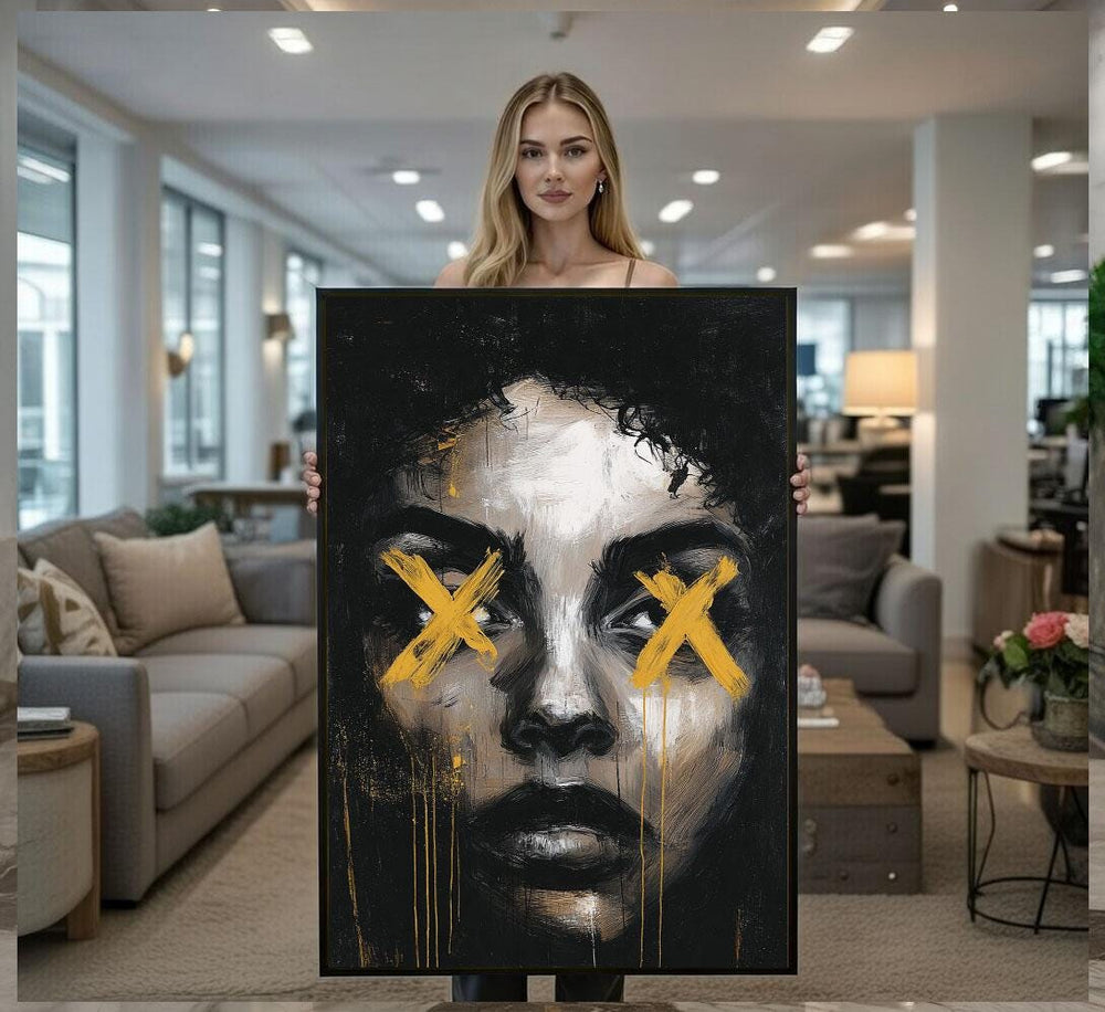 Abstract Portrait Canvas  Gold Black Expressionist Art