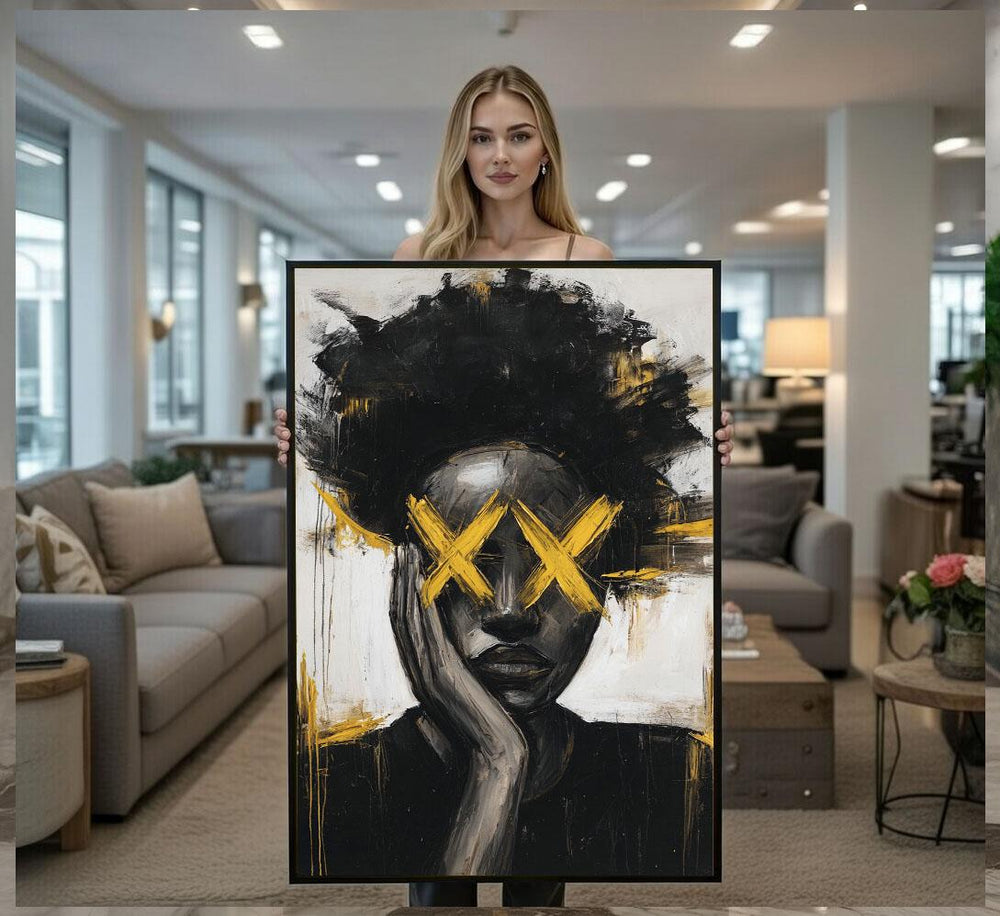 Abstract Portrait Canvas  Gold Black Expressionist Art