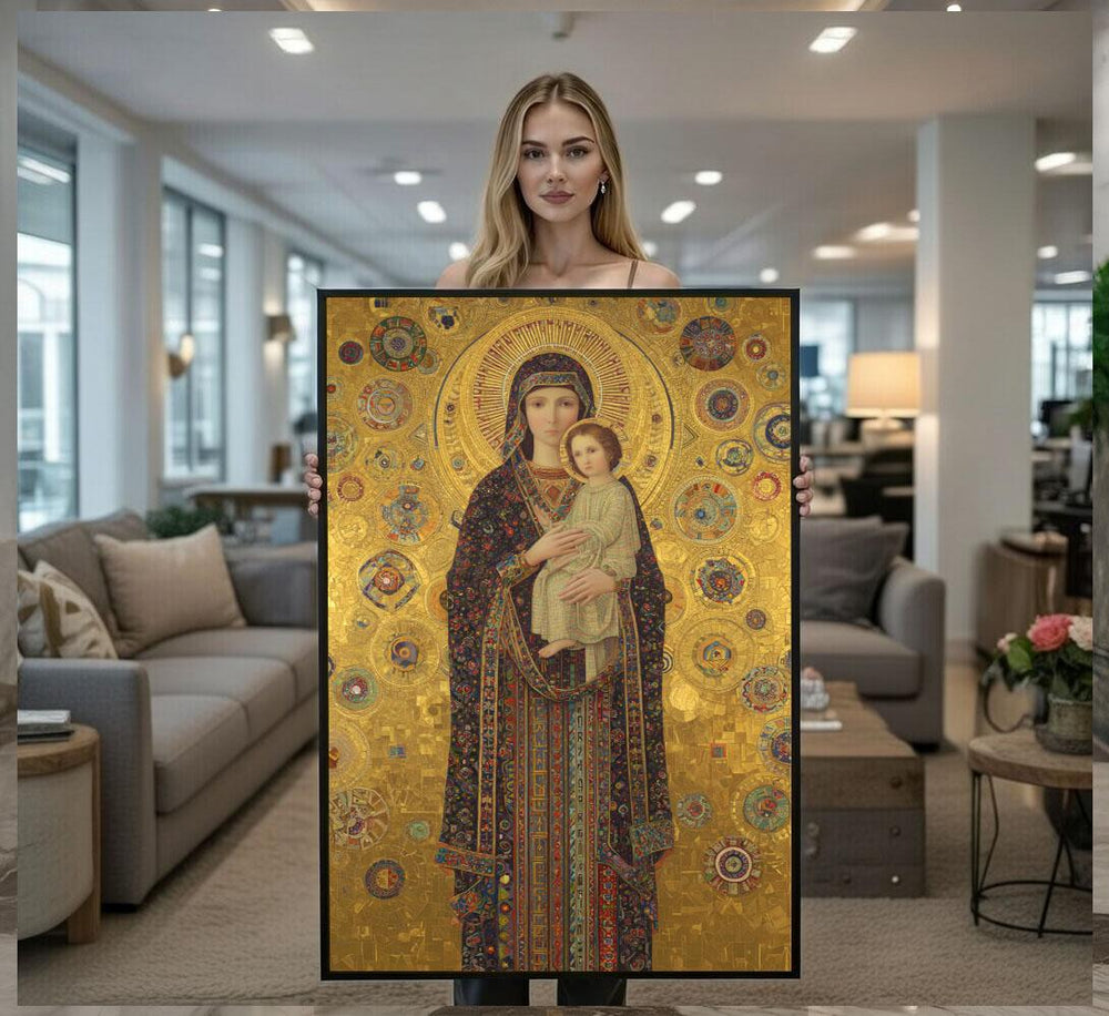 Byzantine Madonna Canvas  Golden Icon Religious Art