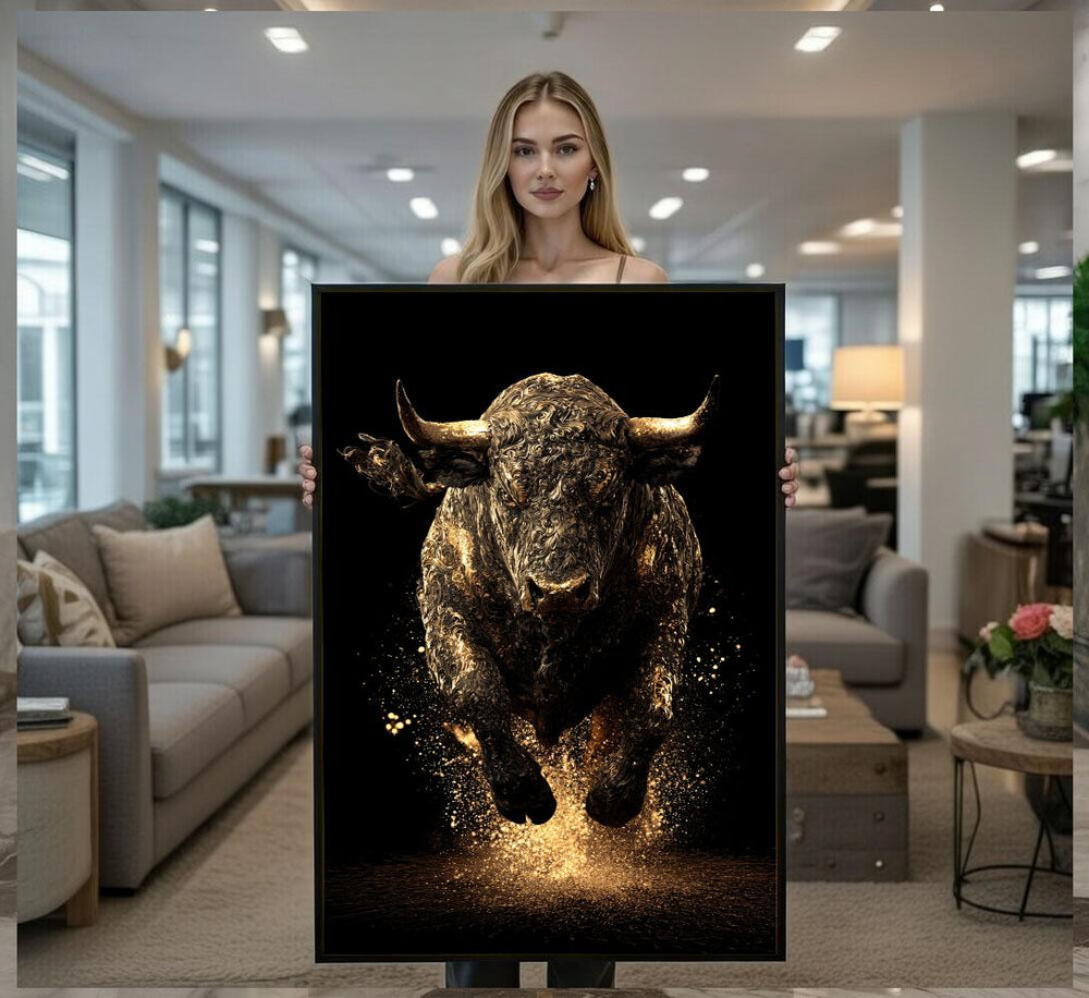 Golden Bull Canvas  Dynamic Abstract Art