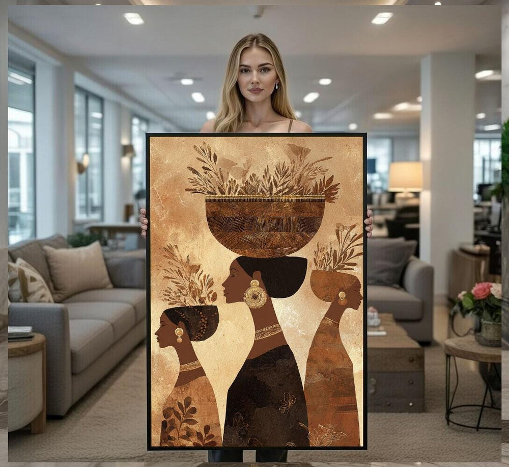 Tribal Silhouette Canvas  Vintage Ethnic Art Style