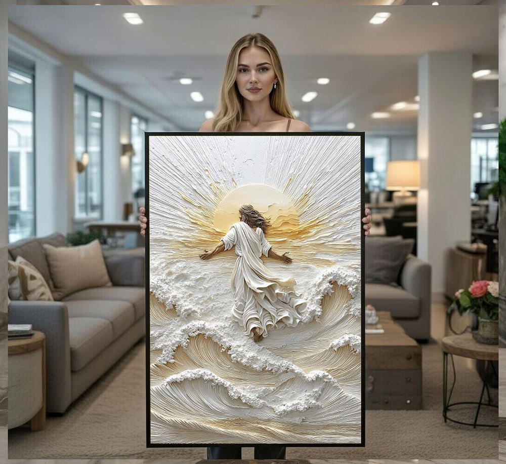 Jesus Walking On Water Canvas  Spiritual Sunrise Art