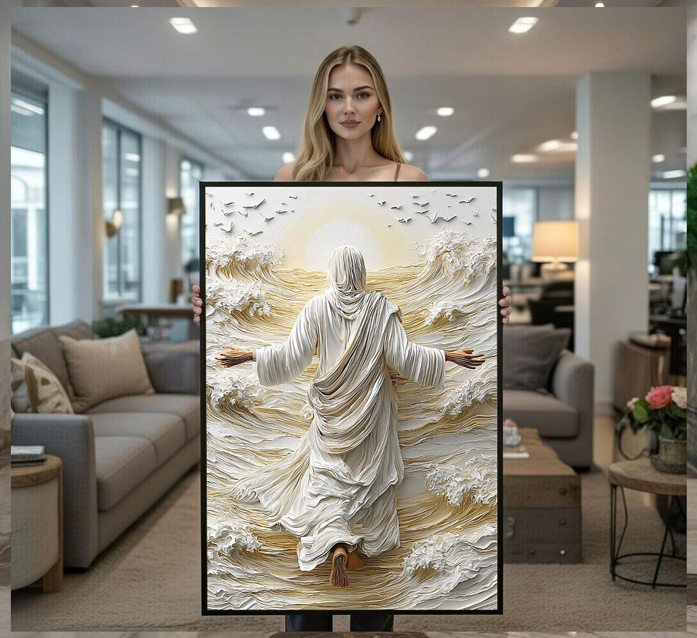 Jesus Walking On Water Canvas  Spiritual Ocean Art