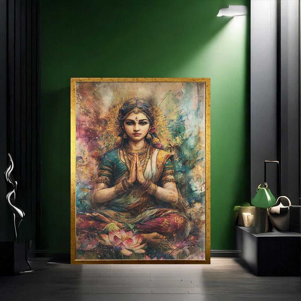 Goddess Saraswati Canvas  Lotus Meditation Spiritual Art
