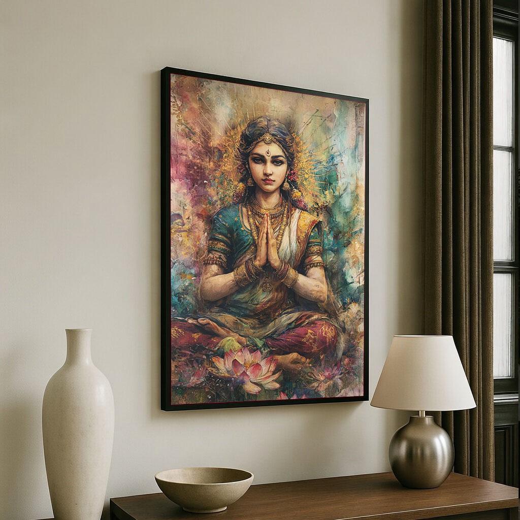 Image 6 of Goddess Saraswati Canvas | Lotus Meditation Spiritual Art