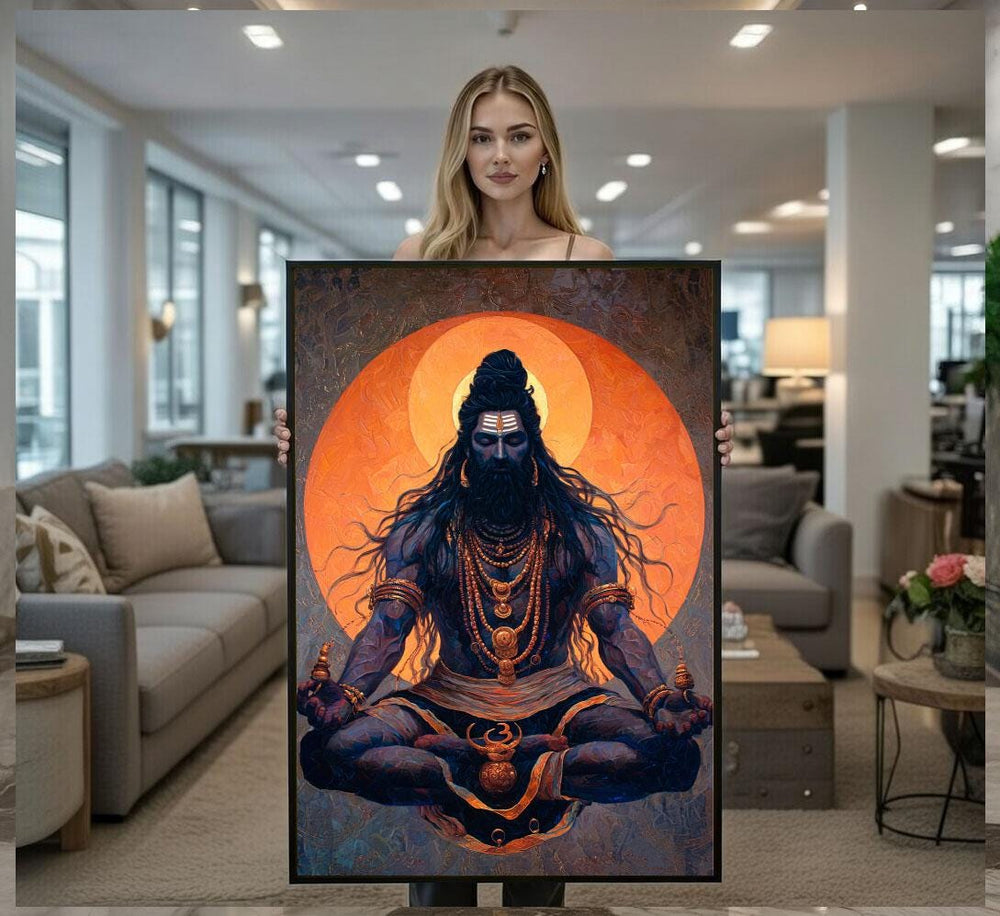 Yogi Meditation Canvas  Orange Halo Spiritual Art