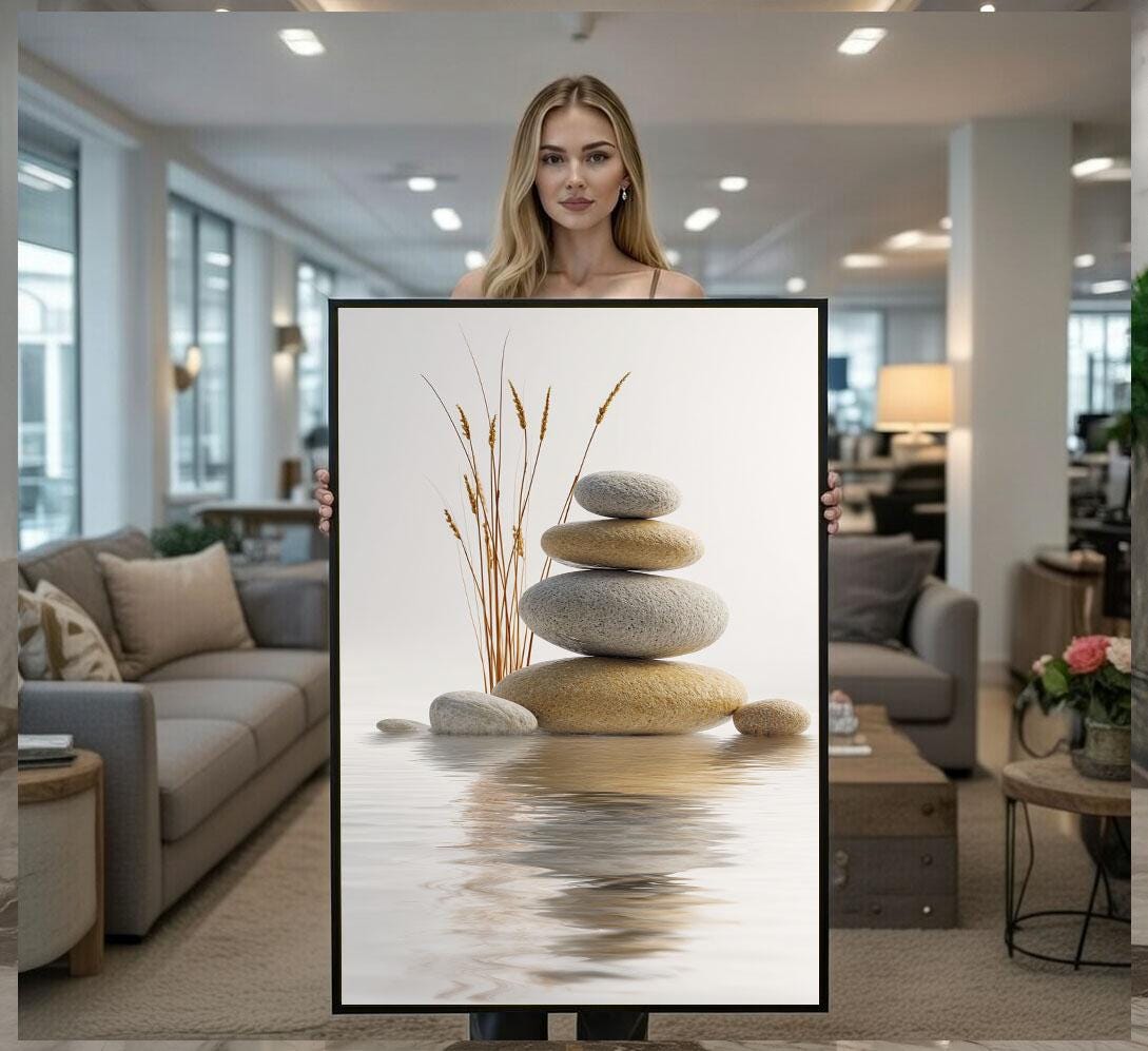 Image 1 of Zen Stone Stack Canvas | Minimalist Tranquil Art