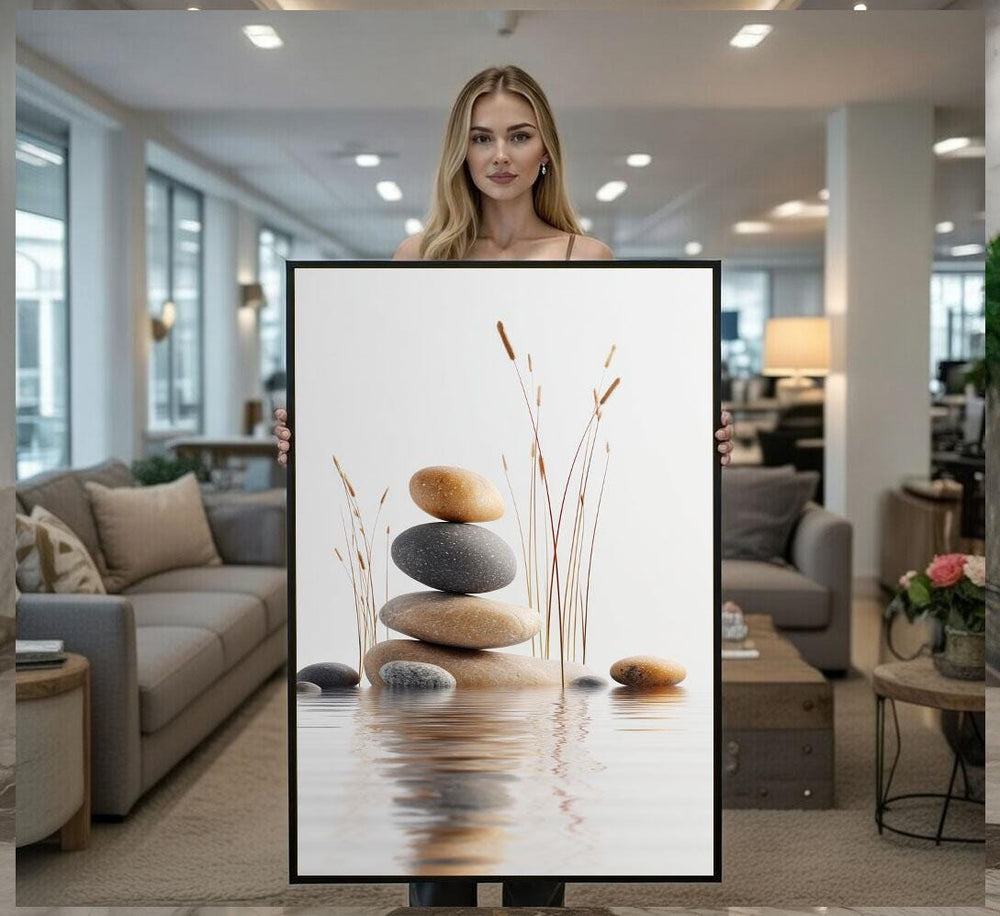 Zen Stone Stack Canvas  Minimalist Calm Art