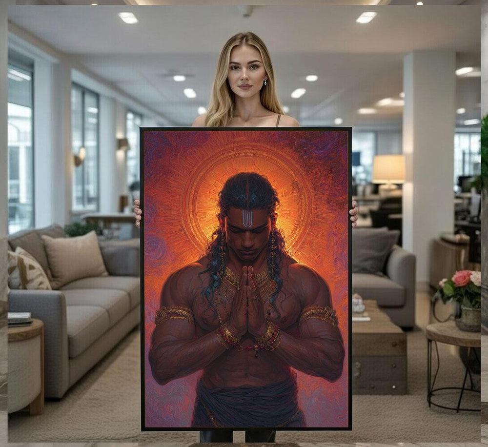 Lord Hanuman Canvas  Radiant Sunburst Warrior Art