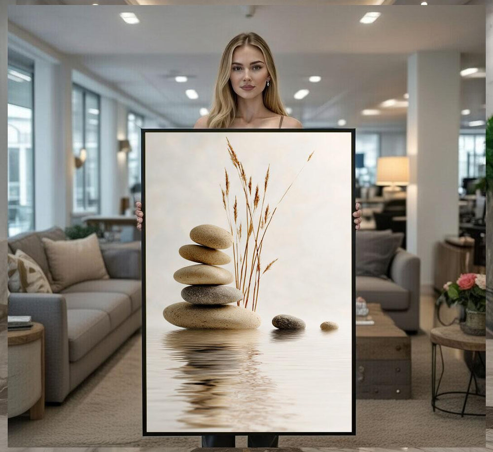 Zen Stone Balance Canvas  Minimalist Tranquil Art
