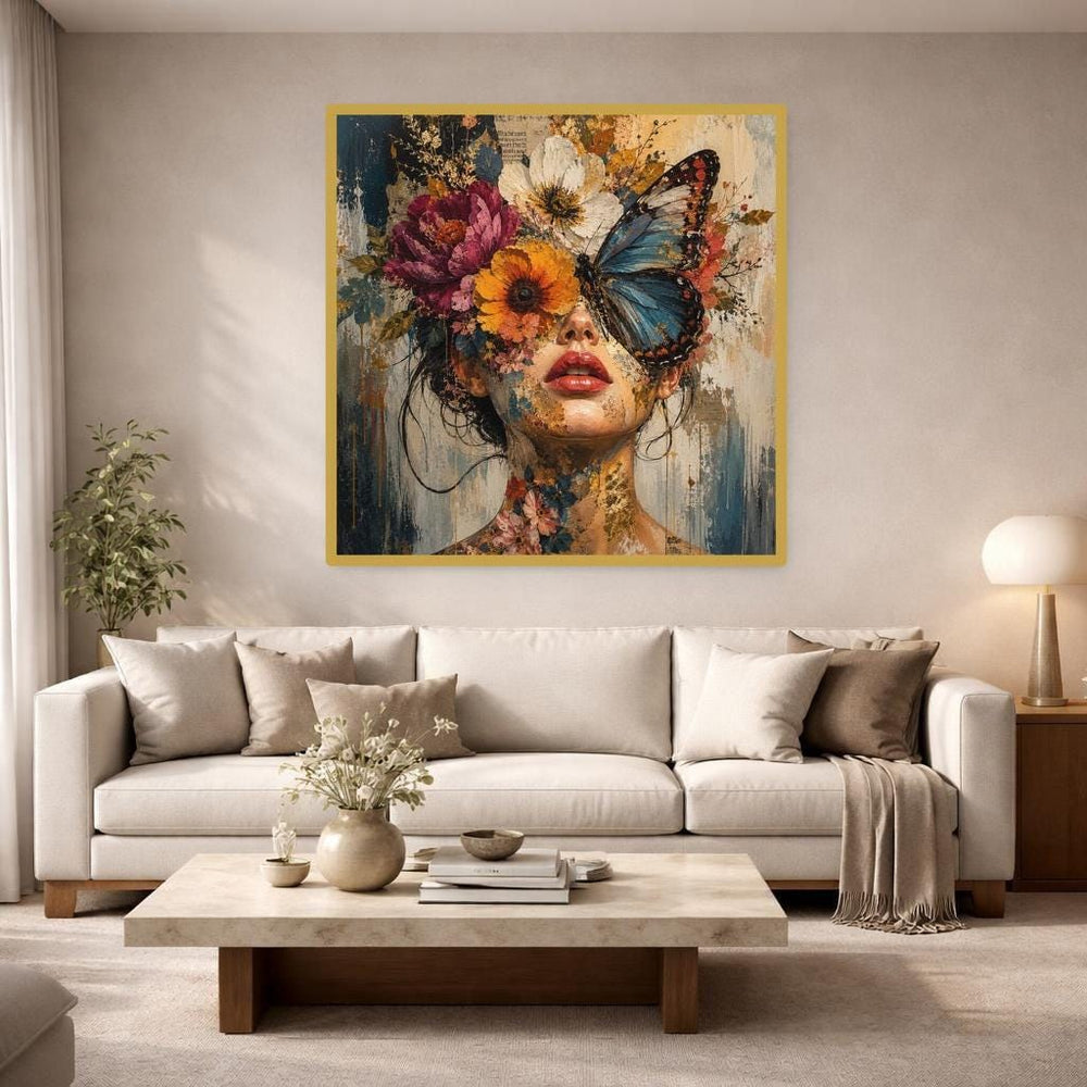 Floral Woman Portrait Wall Art Print, Moody Red Rose Portrait, Gothic Bedroom Gallery Decor