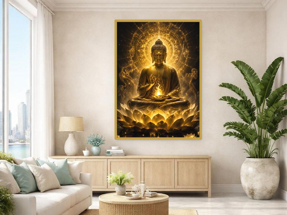 Golden Buddha Mandala Canvas Print, Buddha Print, Meditation Room Wall Decor, Ready to Hang