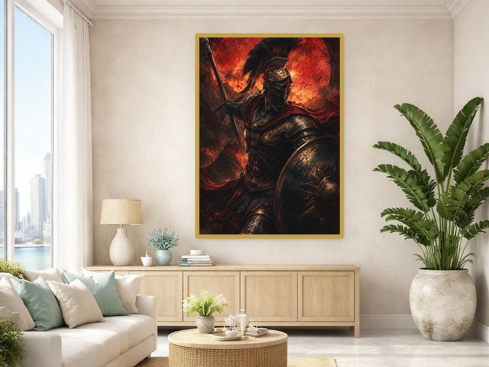 Red Samurai Warrior Canvas Print, Katana Warrior Wall Art, Japanese Office Decor, Ready to Hang