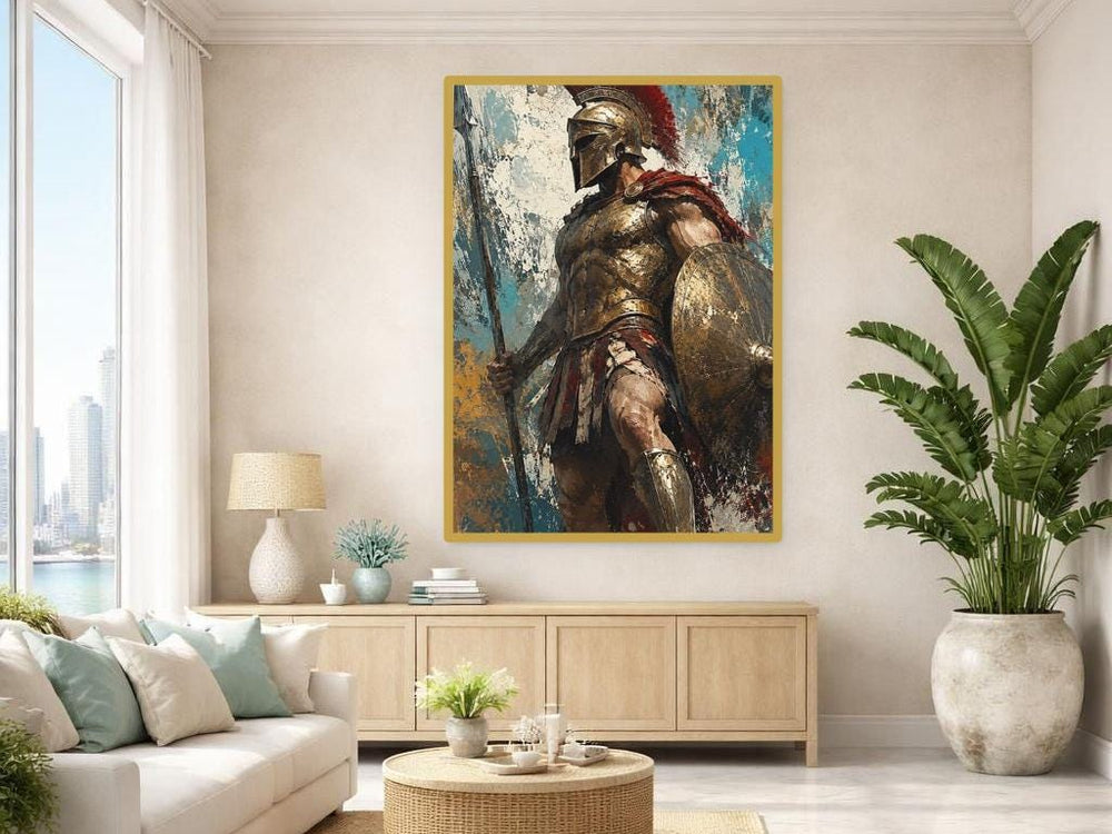 Gold Samurai Warrior Canvas Wall Art, Sword Warrior Portrait, Japanese Study Decor, Framed Canvas