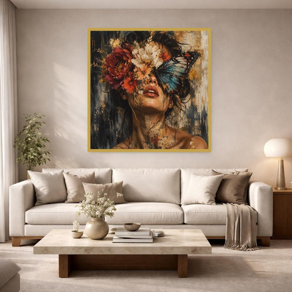 Floral Woman Portrait Wall Art Print, Moody Red Rose Portrait, Gothic Bedroom Gallery Decor