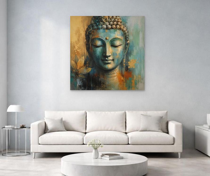 Teal Zen Serenity Buddha Face Canvas Print, Buddha Art Print, Meditation Room Decor, Framed Canvas