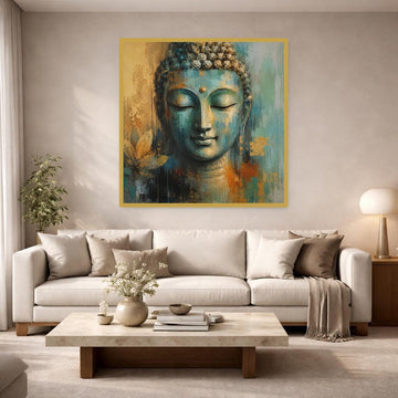 Teal Zen Serenity Buddha Face Canvas Print, Buddha Art Print, Meditation Room Decor, Framed Canvas